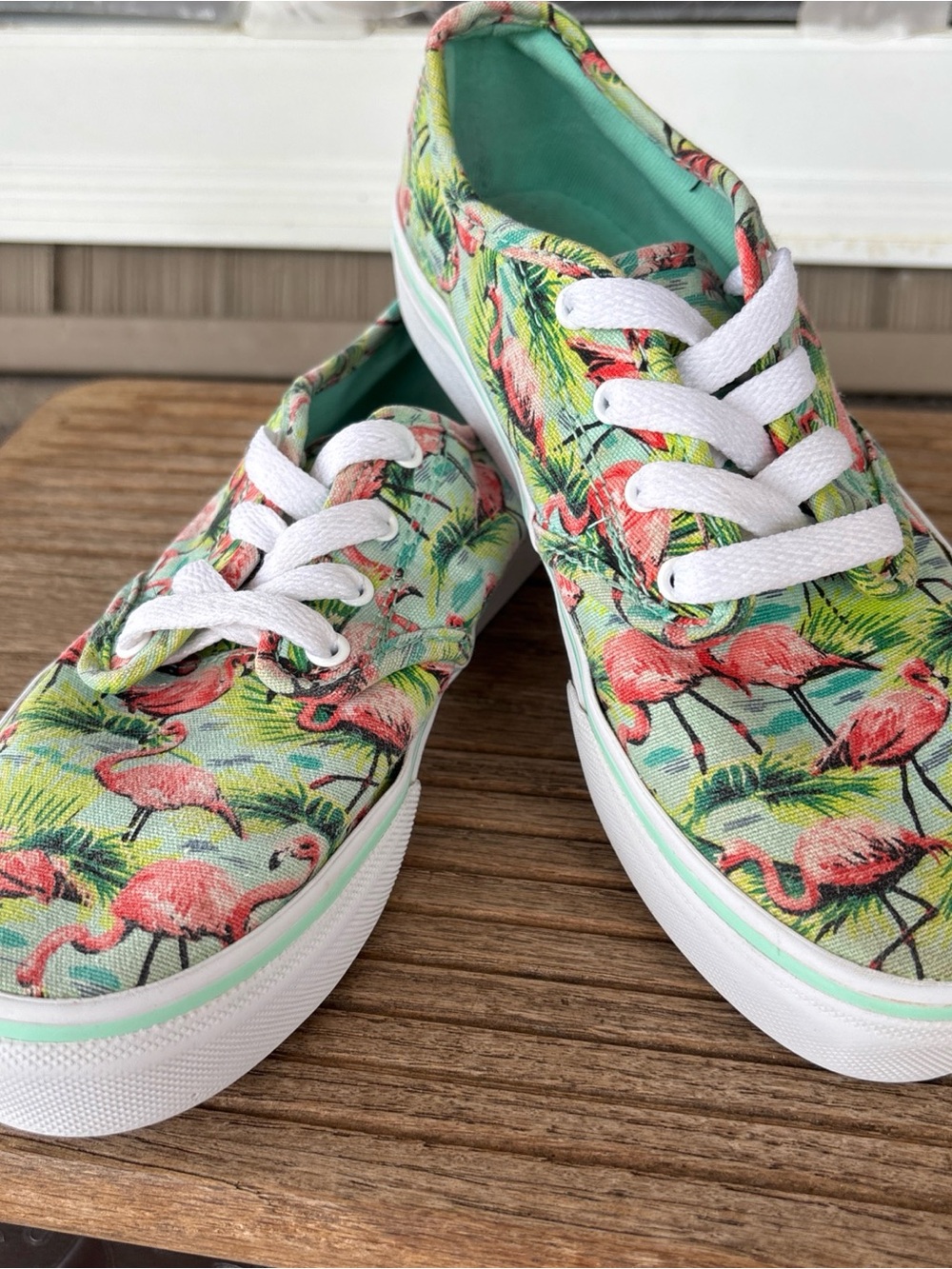 Vans Kids Flamingo Canvas Sneakers - Mint Green & Pink kids 3